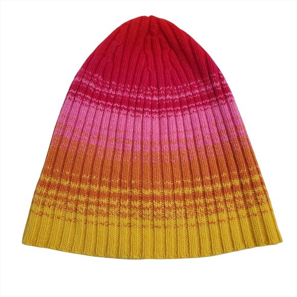 The Elder Statesman Morphe Ribbed Striped Knit Cashmere Beanie Hat Pink Colorful - Picture 4 of 9